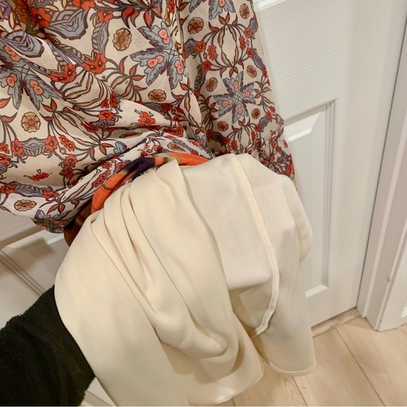 Bebe Orange Blue Floral Boho Printed Chiffon Babydoll Maxi Dress - Picture 7 of 14